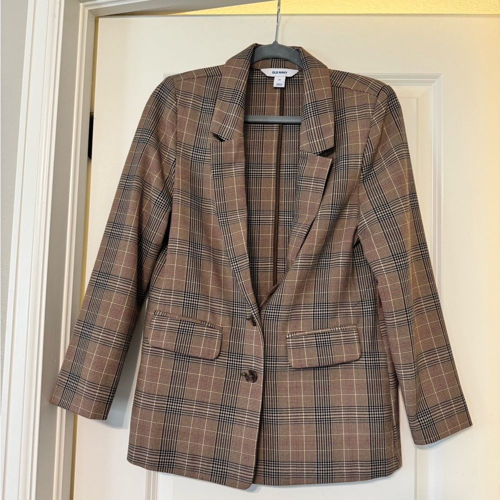 Old Navy Plaid Brown Blazer
